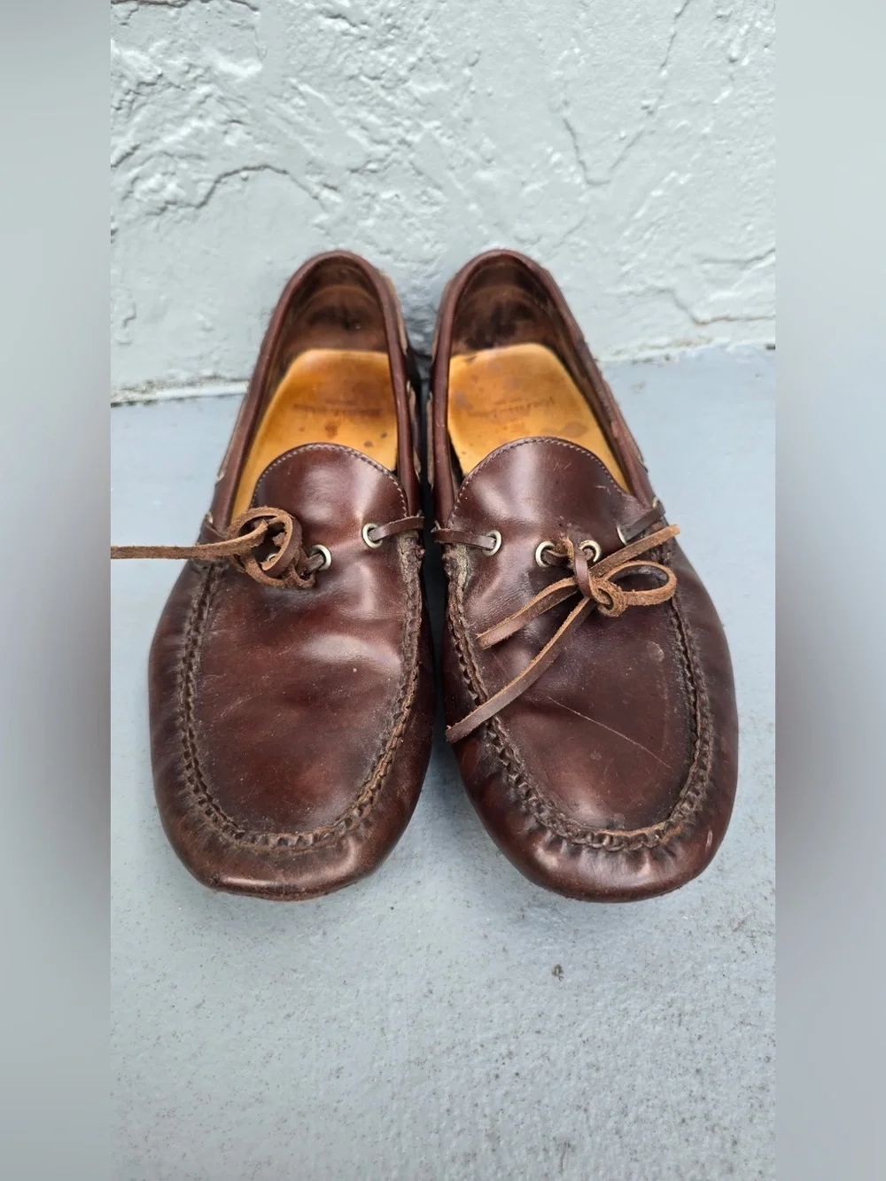 Men's Brown Leather Boat Shoes - Classic Polo Moccasin Style Size 10